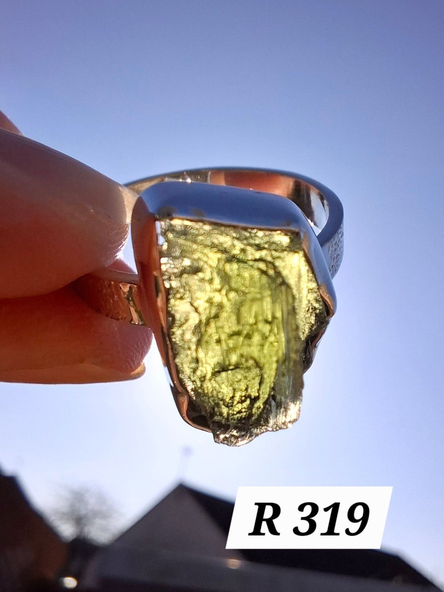 Moldavite Ring, size large R/small S, 925 Silver, Tektite (Ref: R319)