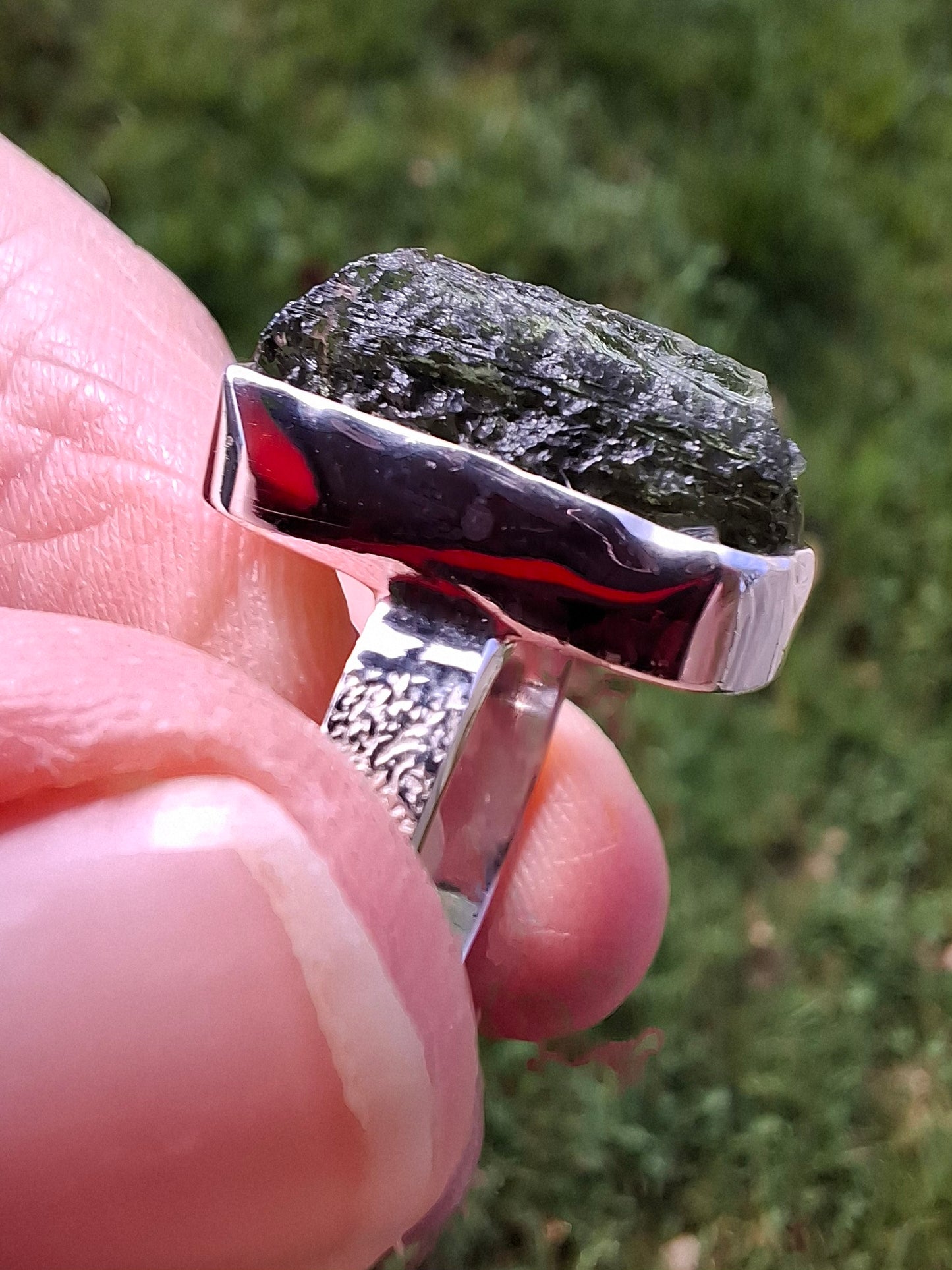 Moldavite Ring, size large R/small S, 925 Silver, Tektite (Ref: R319)