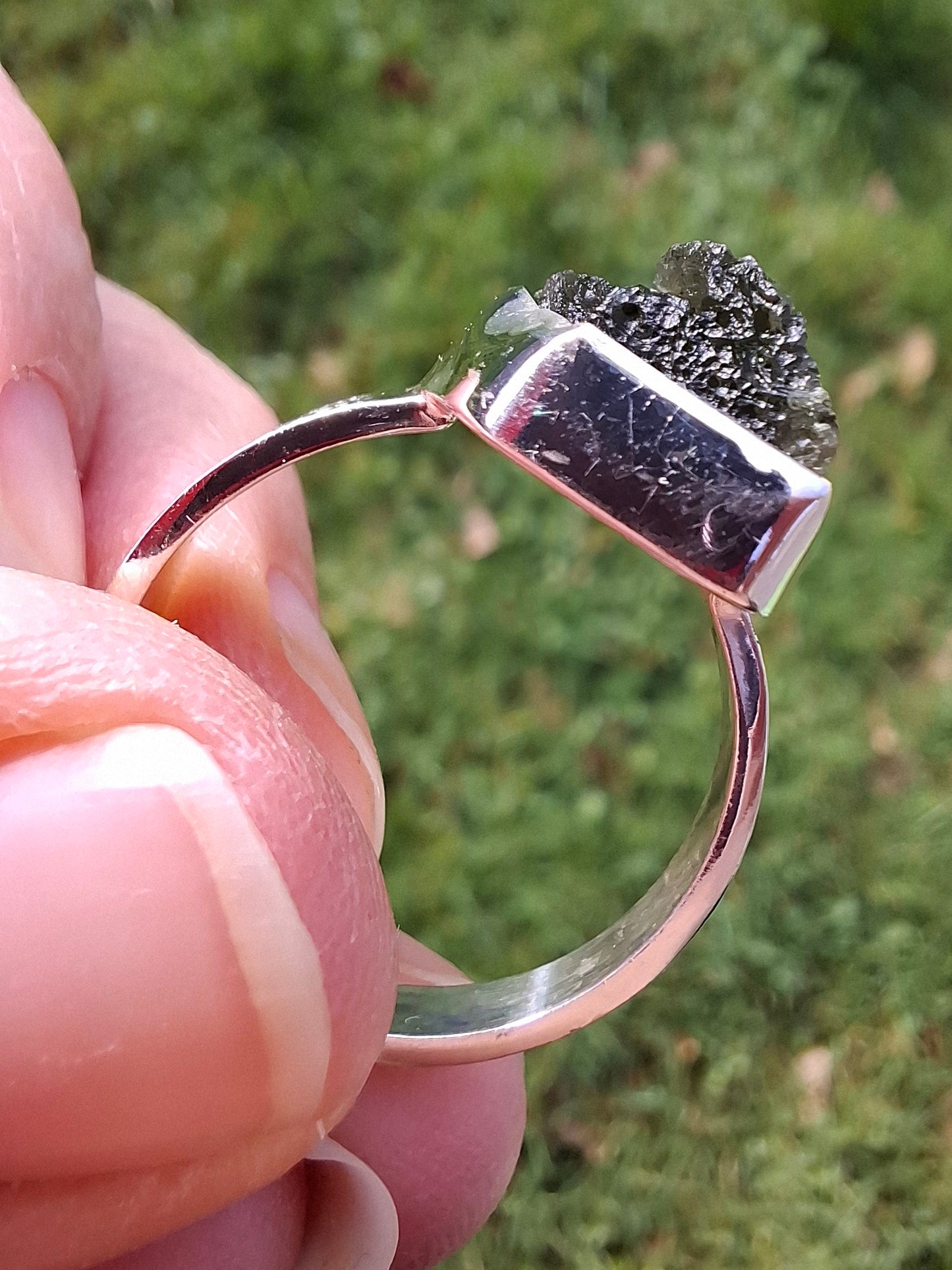 Moldavite Ring, size large R/small S, 925 Silver, Tektite (Ref: R319)