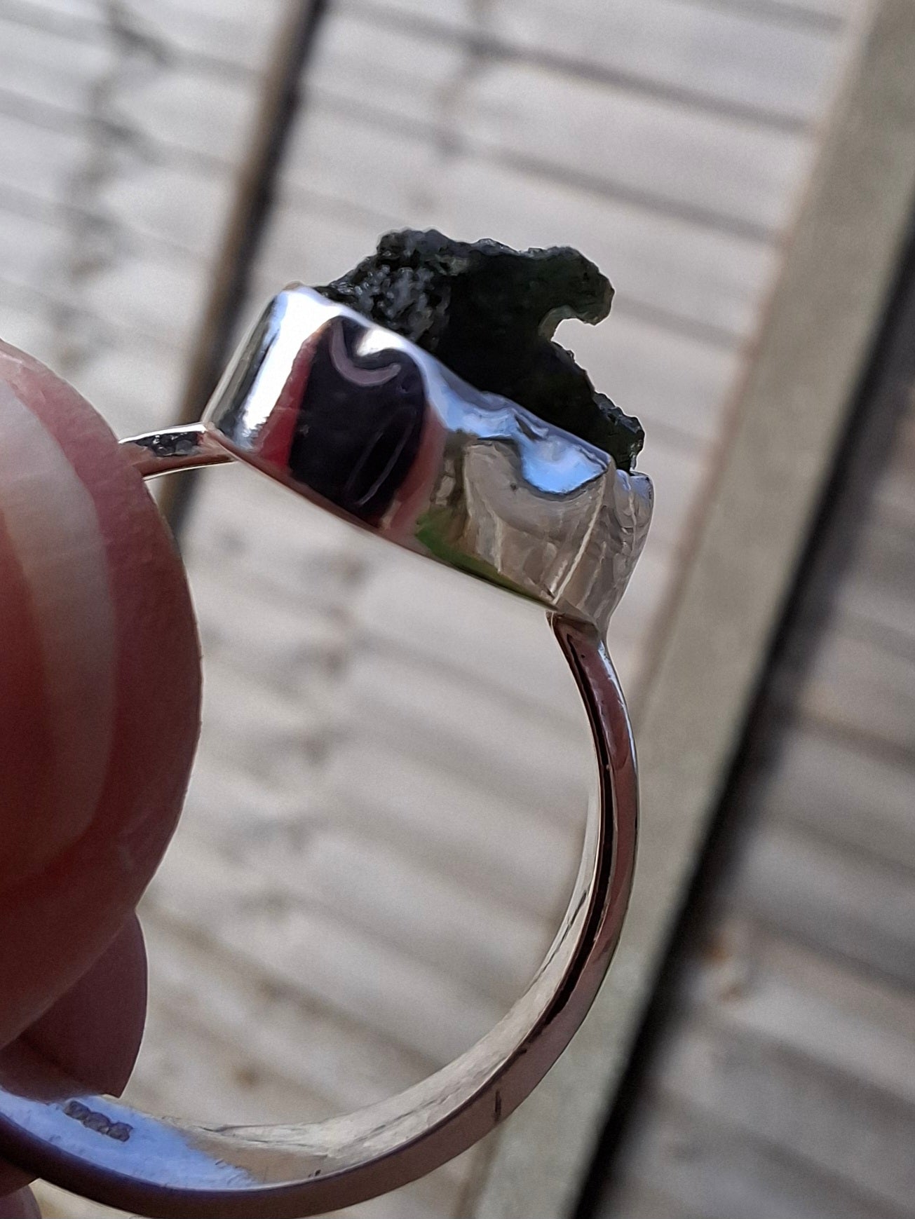 Moldavite Ring, size large R/small S, 925 Silver, Tektite (Ref: R319)
