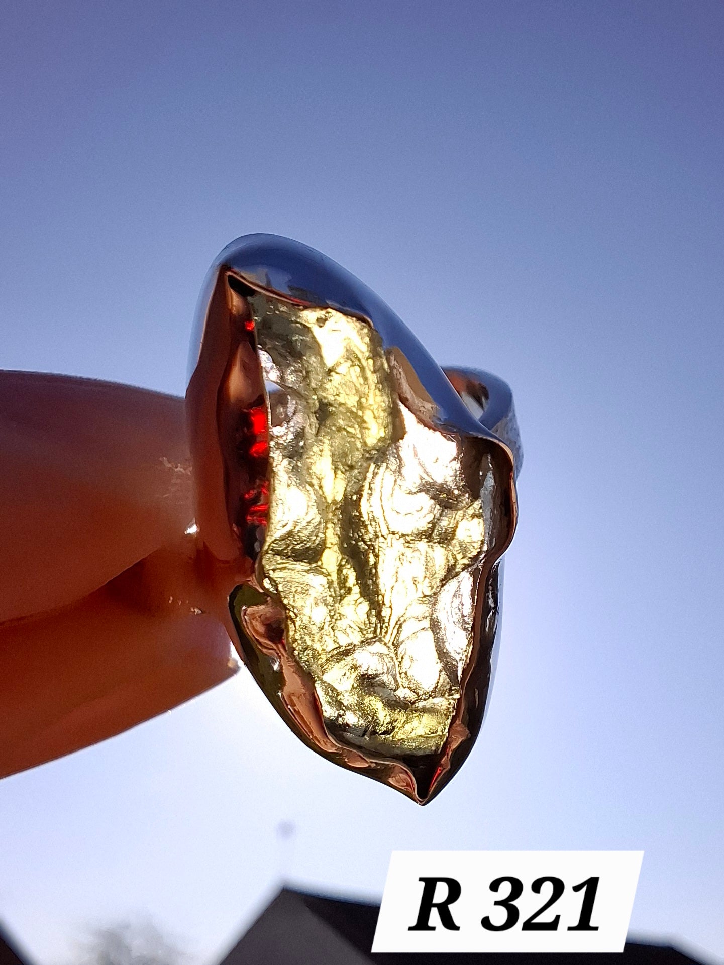 Moldavite Ring, size small U, 925 silver, Tektite (Ref: R321)