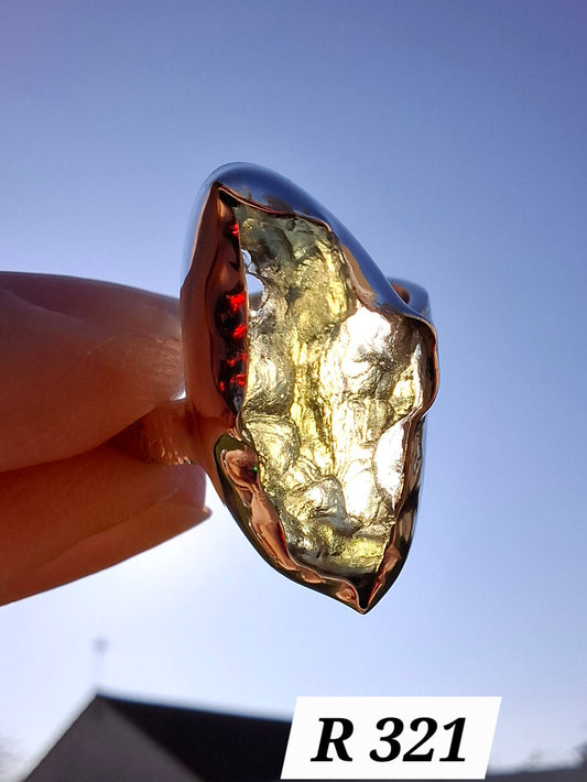 Moldavite Ring, size small U, 925 silver, Tektite (Ref: R321)