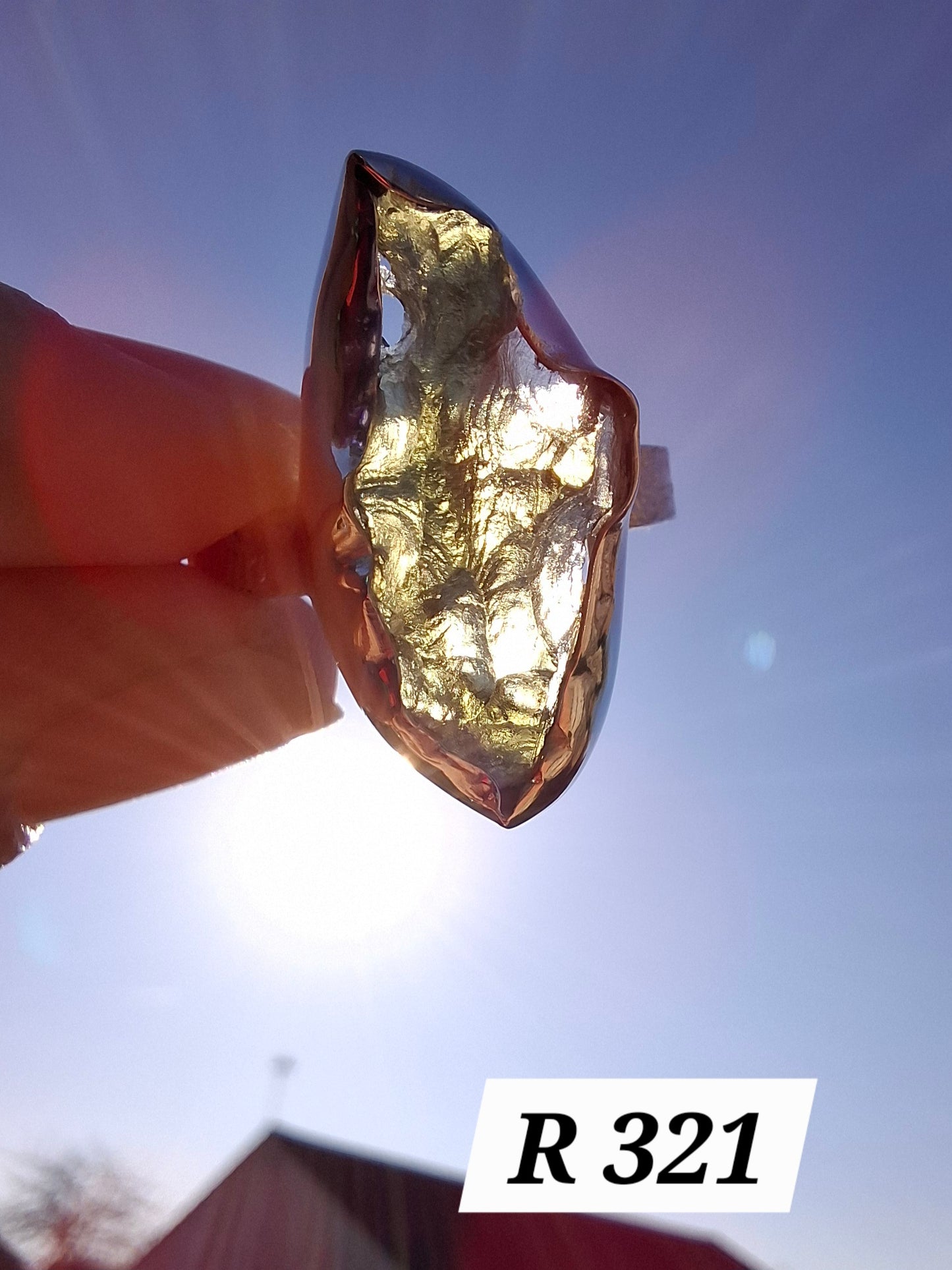 Moldavite Ring, size small U, 925 silver, Tektite (Ref: R321)