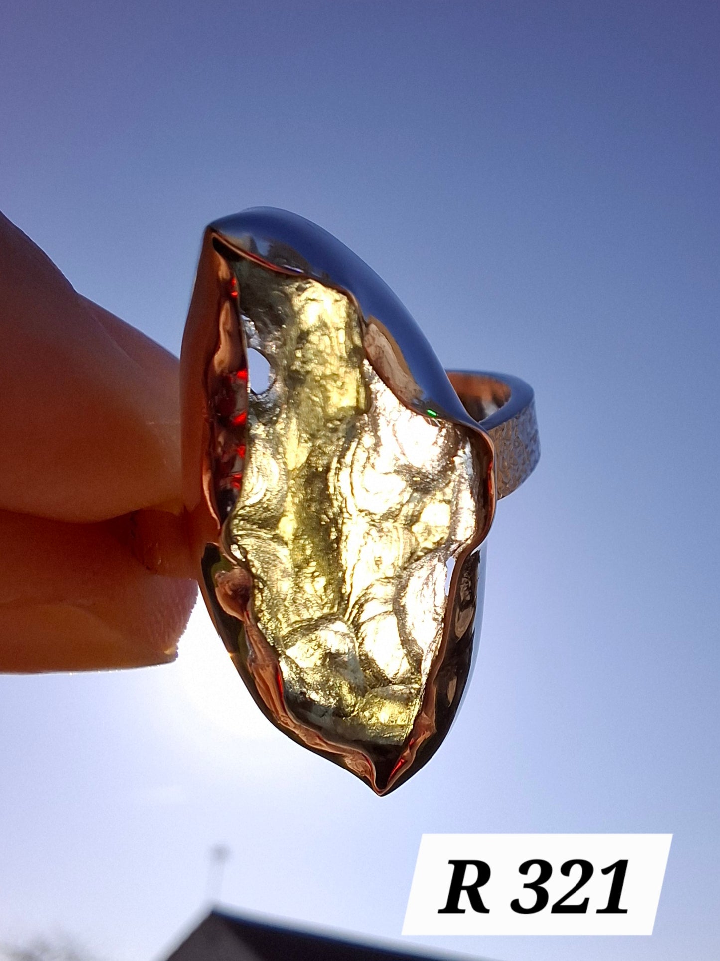Moldavite Ring, size small U, 925 silver, Tektite (Ref: R321)