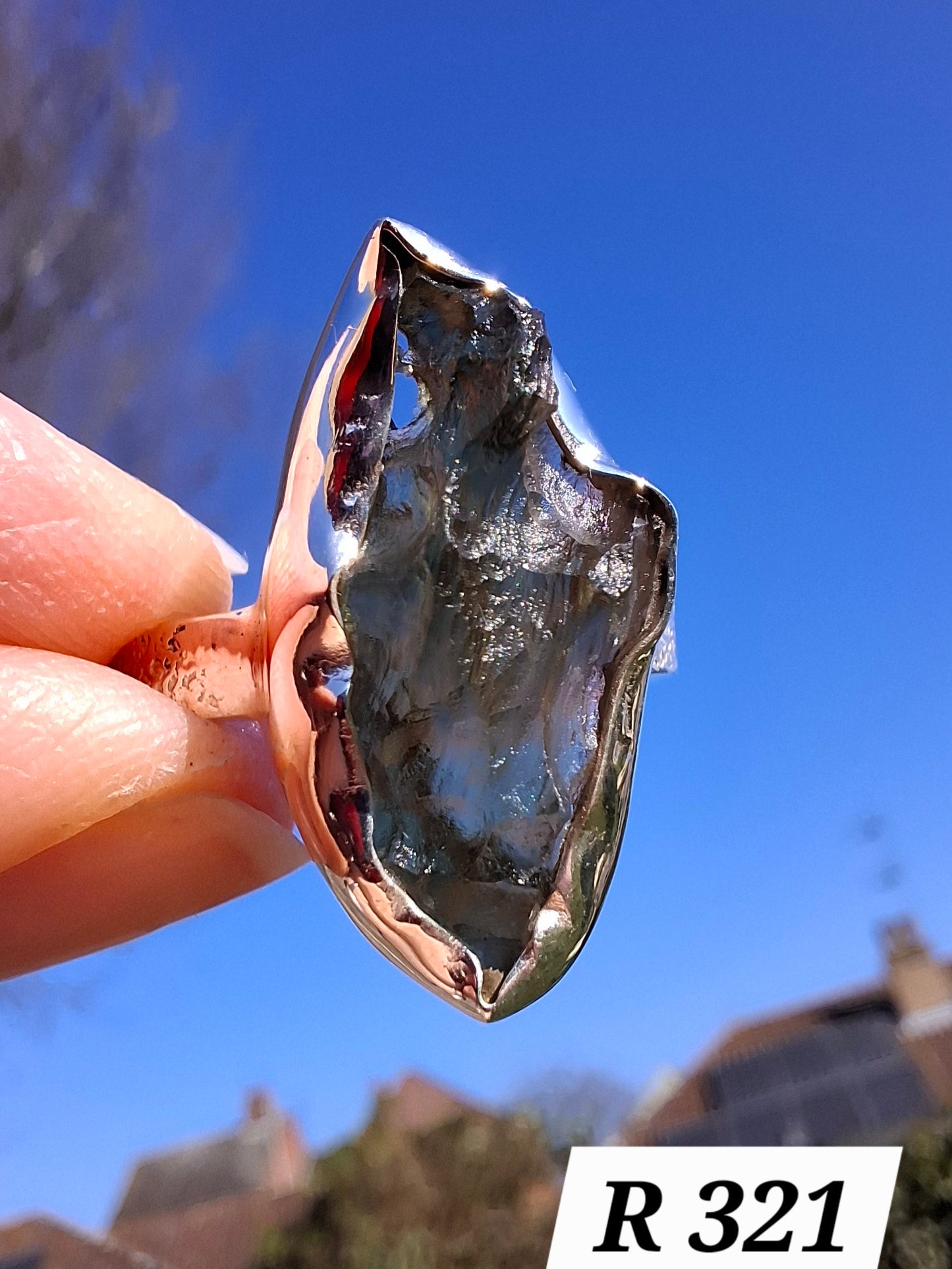 Moldavite Ring, size small U, 925 silver, Tektite (Ref: R321)