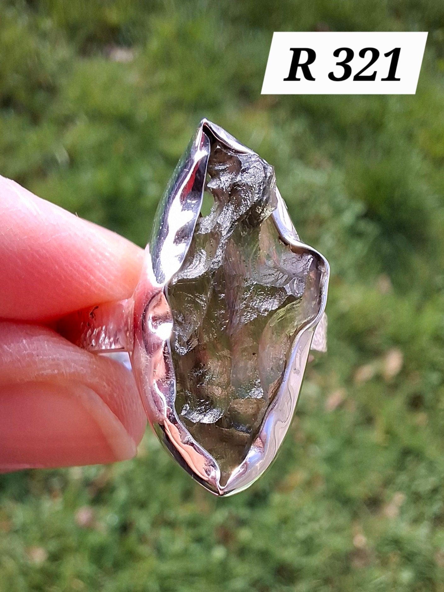 Moldavite Ring, size small U, 925 silver, Tektite (Ref: R321)