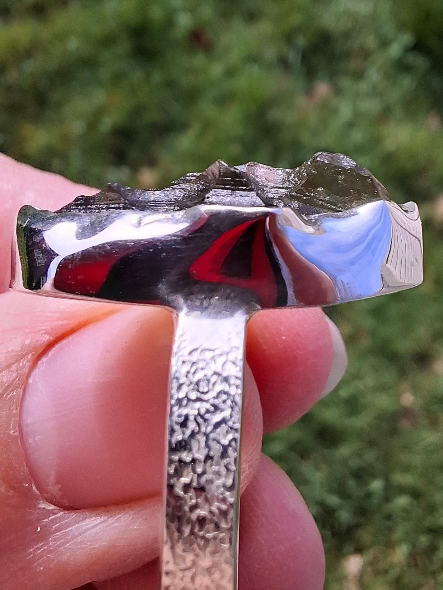 Moldavite Ring, size small U, 925 silver, Tektite (Ref: R321)