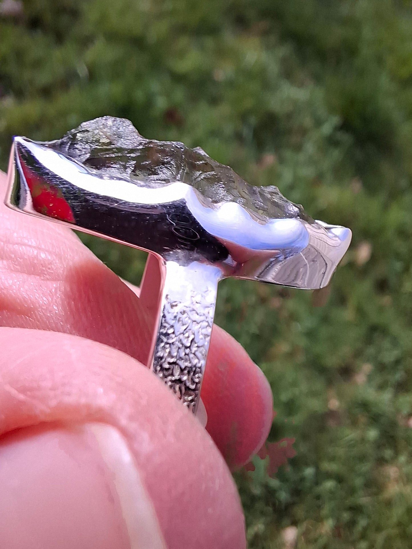 Moldavite Ring, size small U, 925 silver, Tektite (Ref: R321)