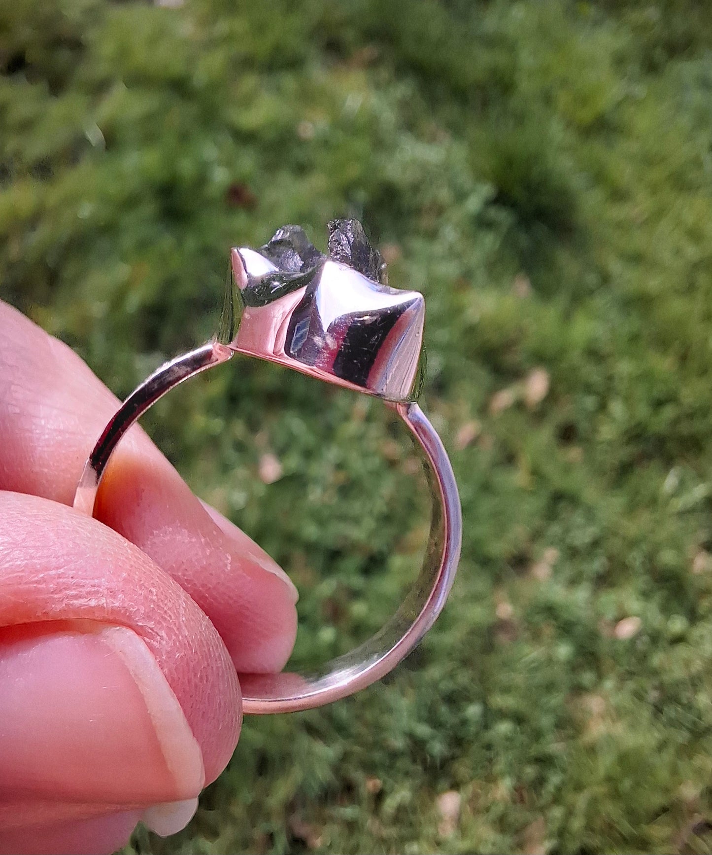 Moldavite Ring, size small U, 925 silver, Tektite (Ref: R321)