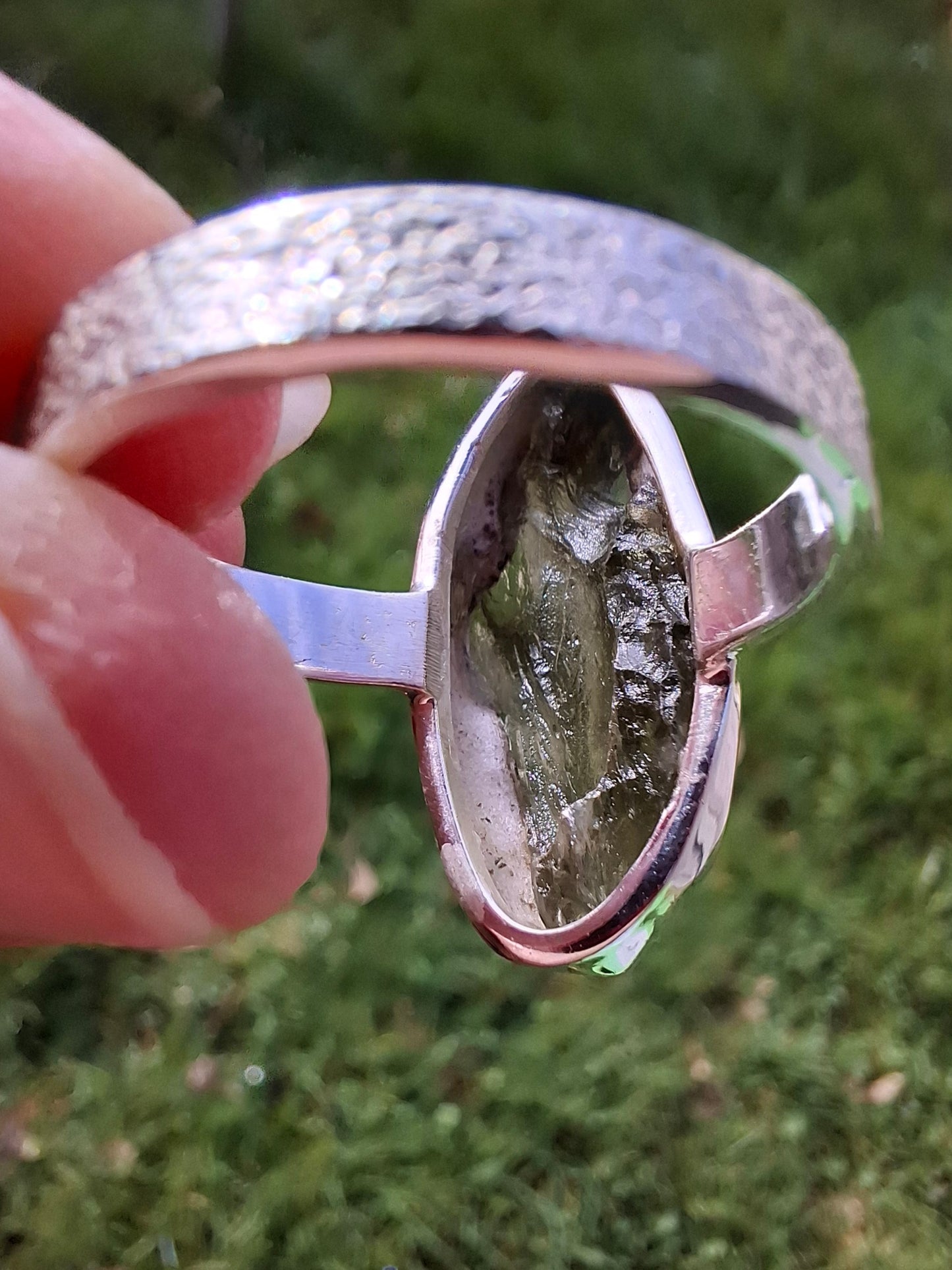 Moldavite Ring, size small U, 925 silver, Tektite (Ref: R321)