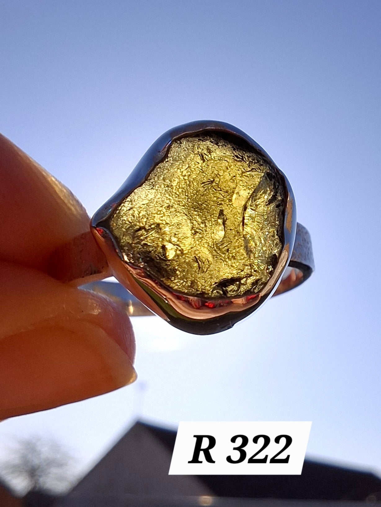 Moldavite Ring, size U, 925 Silver, Tektite (Ref: R322)