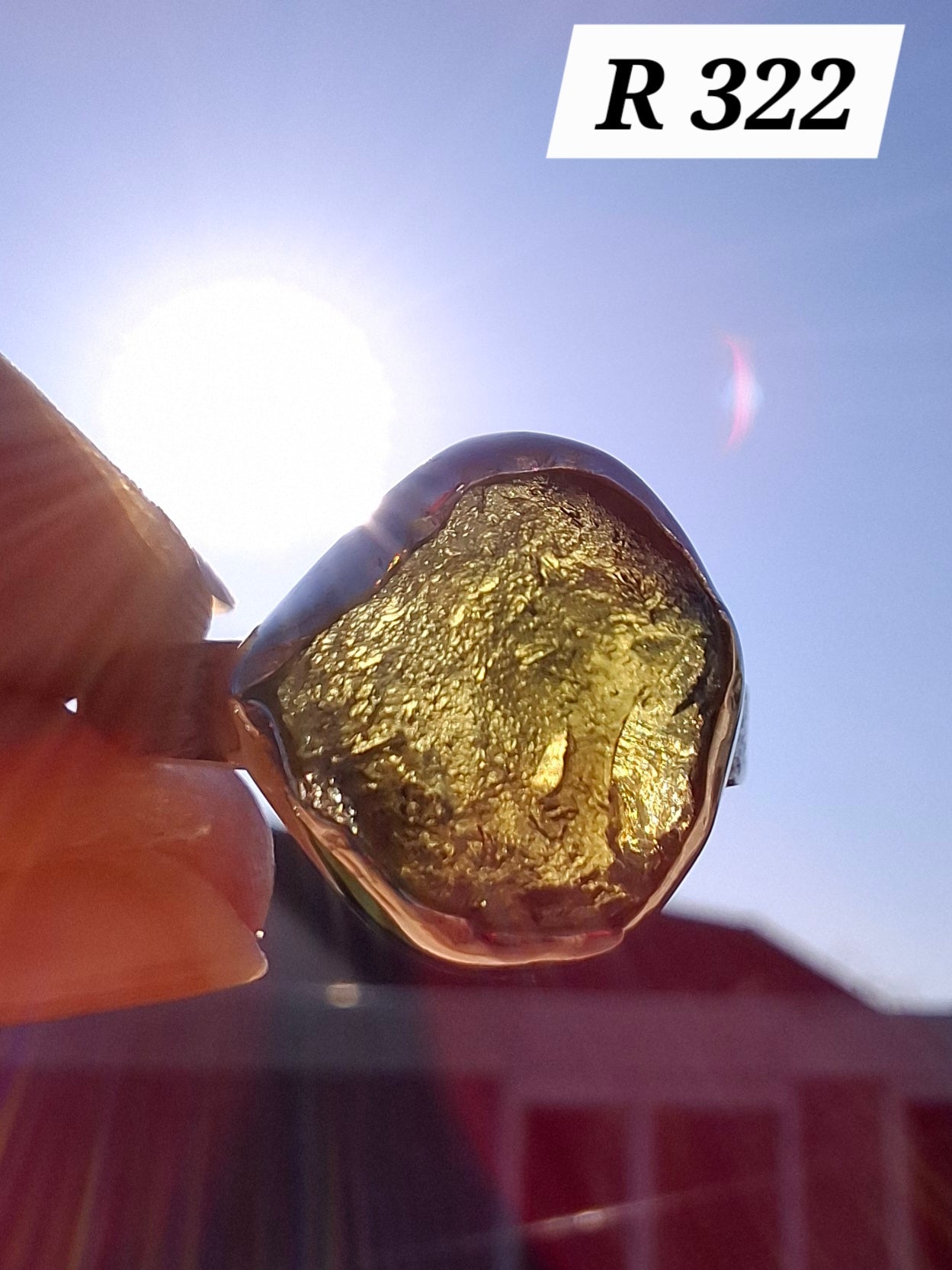 Moldavite Ring, size U, 925 Silver, Tektite (Ref: R322)