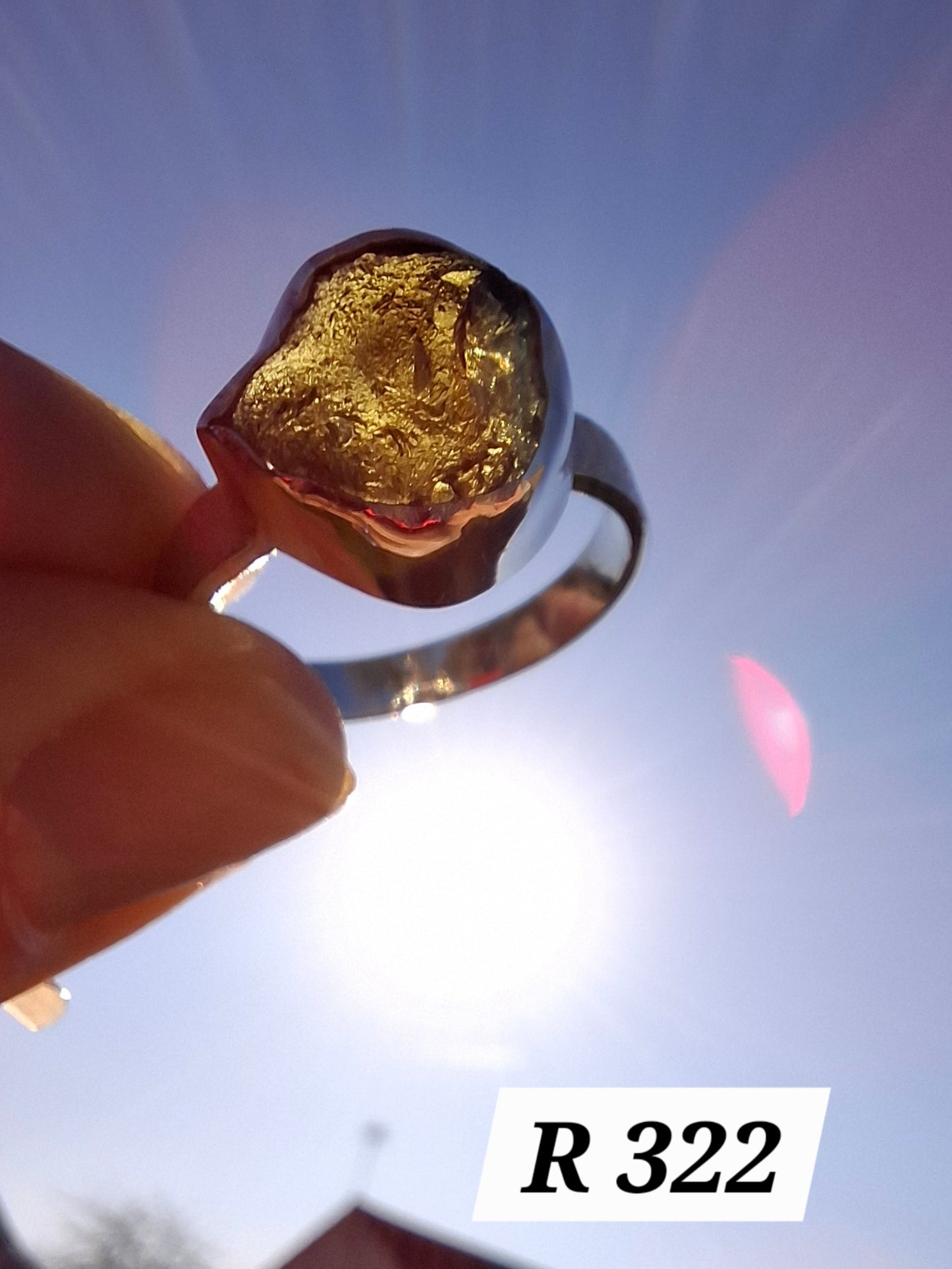 Moldavite Ring, size U, 925 Silver, Tektite (Ref: R322)