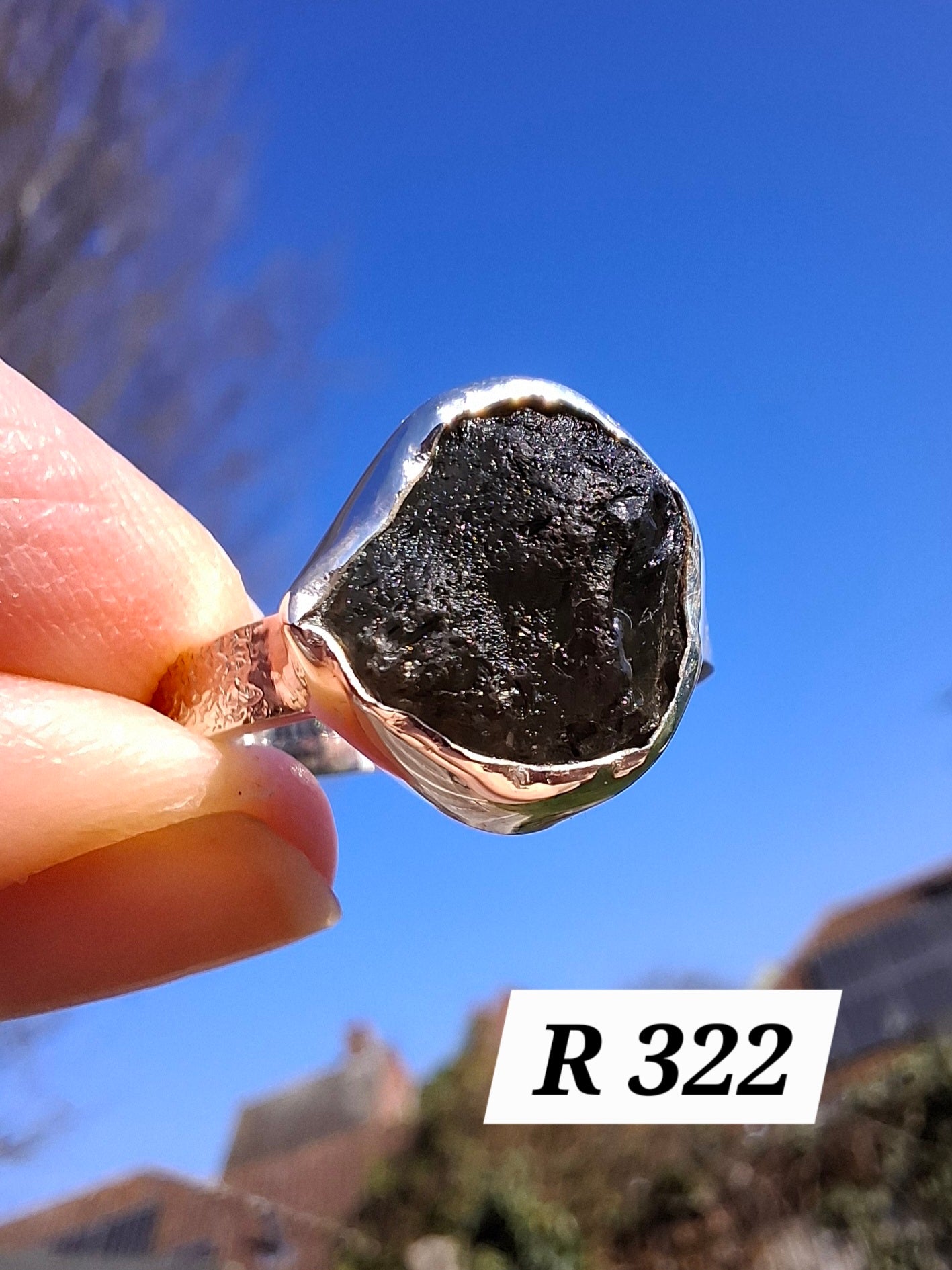 Moldavite Ring, size U, 925 Silver, Tektite (Ref: R322)