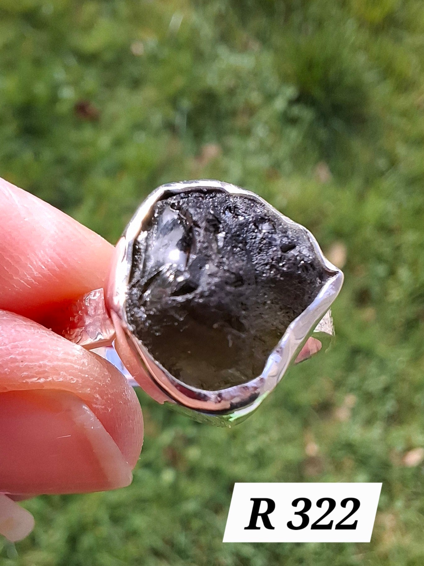 Moldavite Ring, size U, 925 Silver, Tektite (Ref: R322)