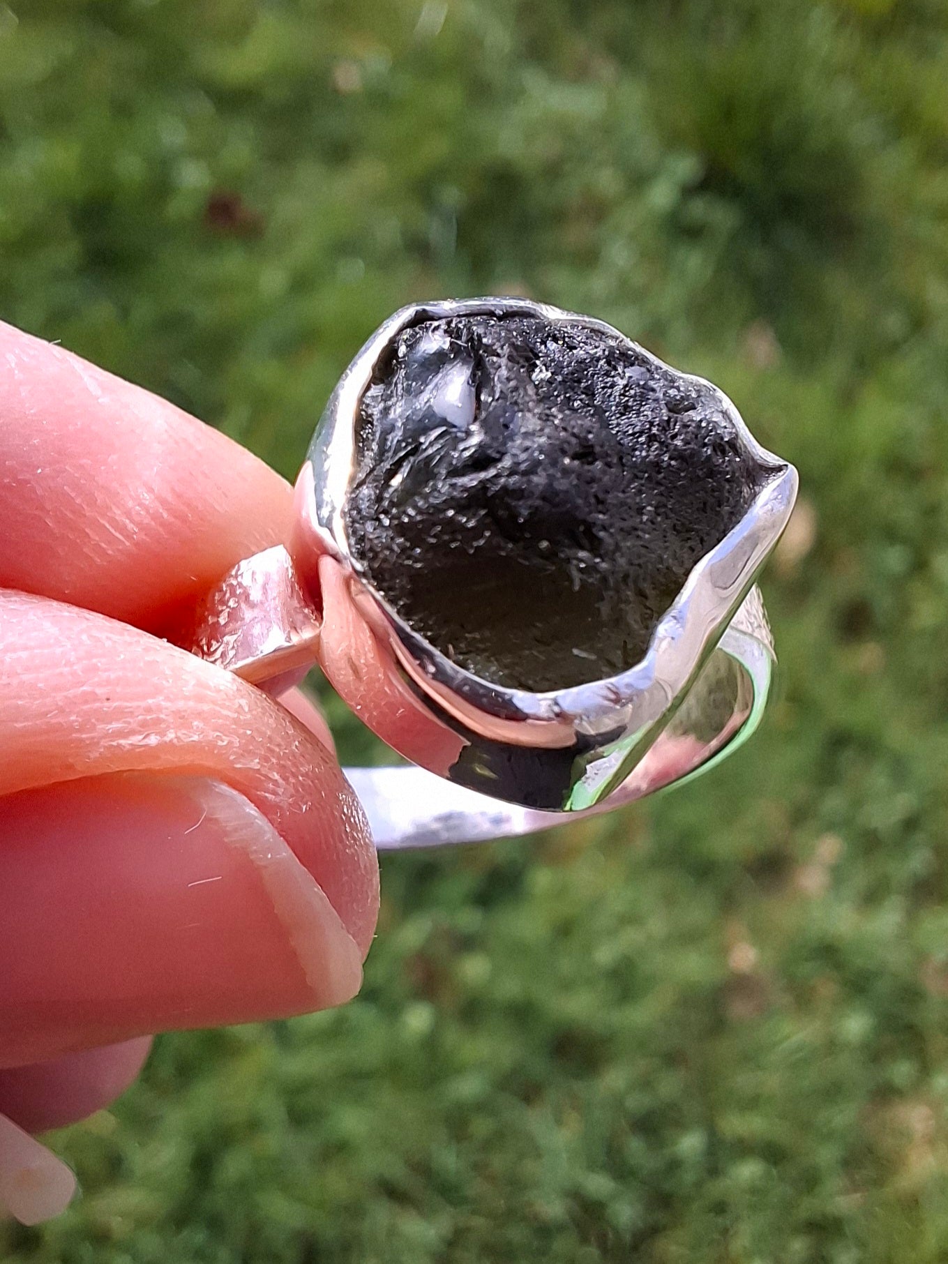 Moldavite Ring, size U, 925 Silver, Tektite (Ref: R322)
