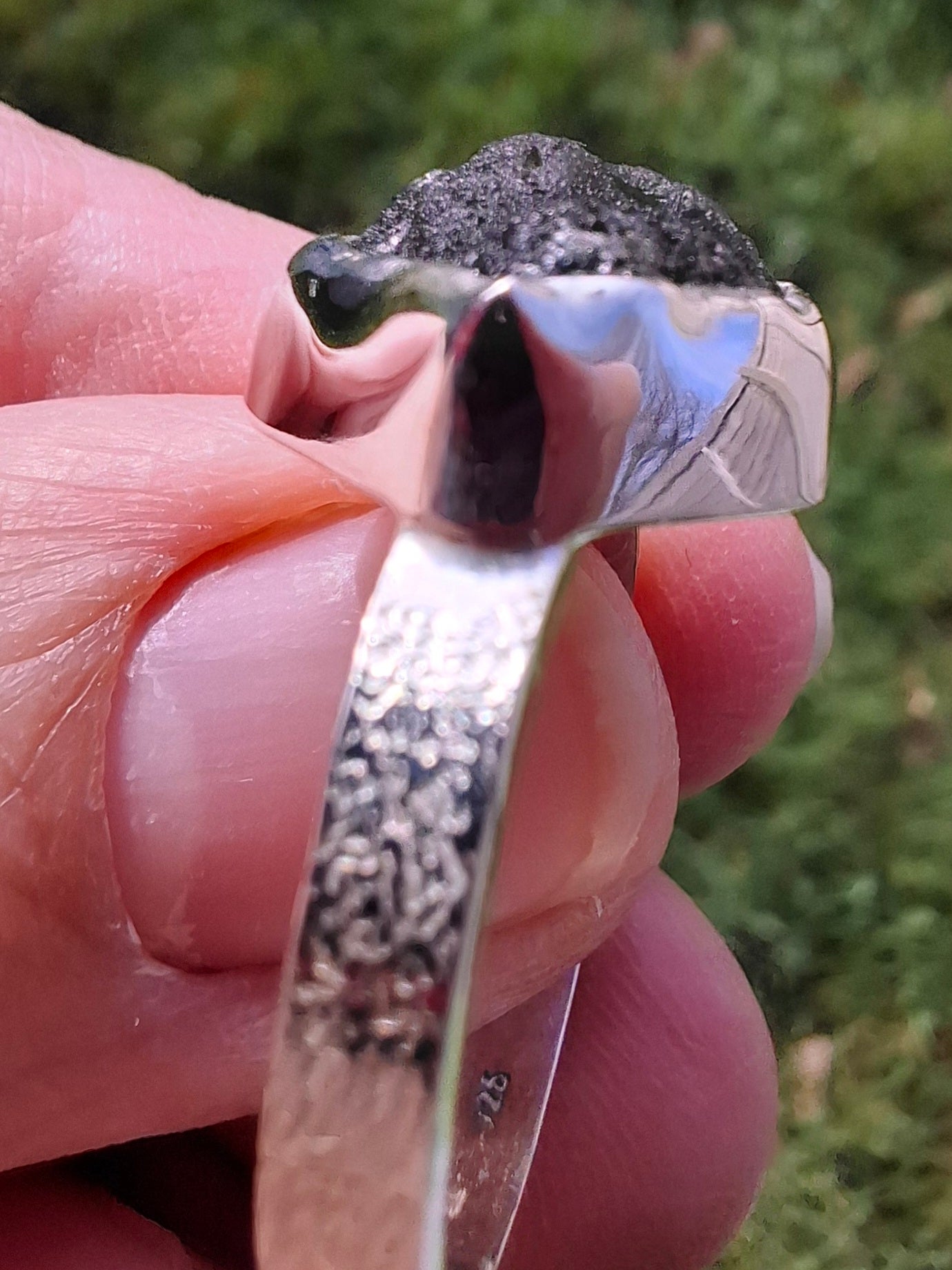 Moldavite Ring, size U, 925 Silver, Tektite (Ref: R322)