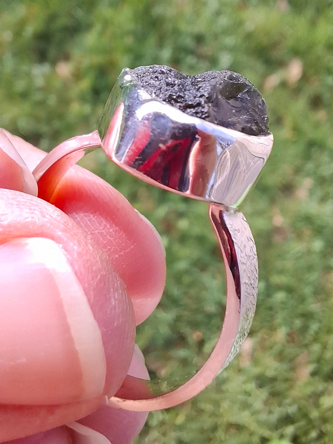 Moldavite Ring, size U, 925 Silver, Tektite (Ref: R322)