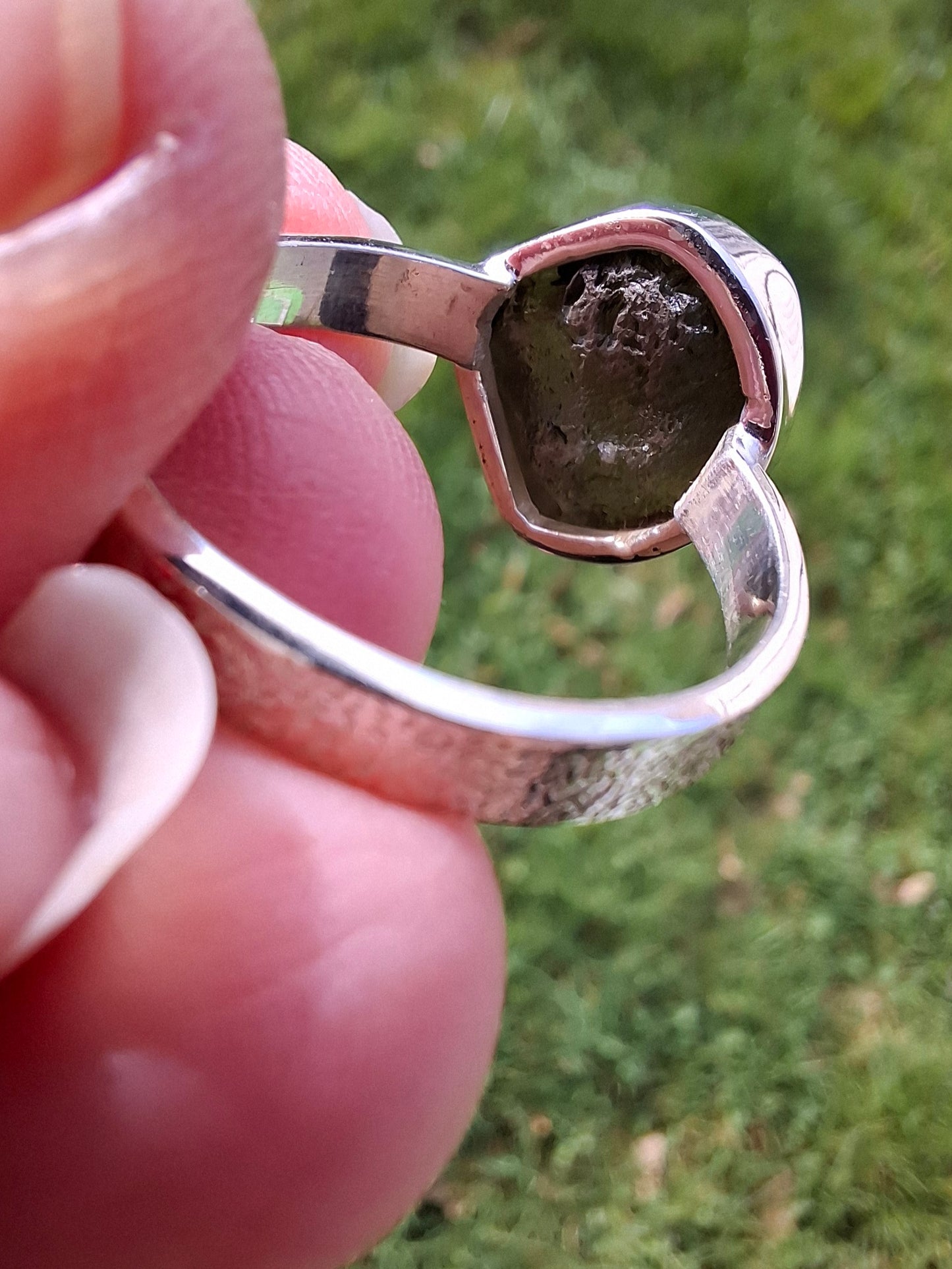 Moldavite Ring, size U, 925 Silver, Tektite (Ref: R322)