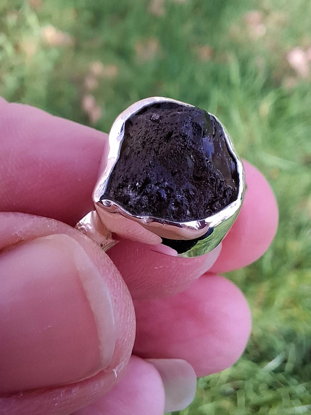 Moldavite Ring, size U, 925 Silver, Tektite (Ref: R322)