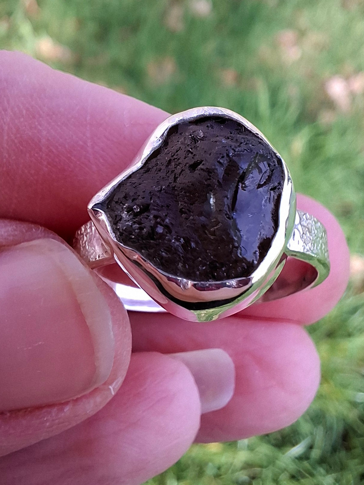 Moldavite Ring, size U, 925 Silver, Tektite (Ref: R322)