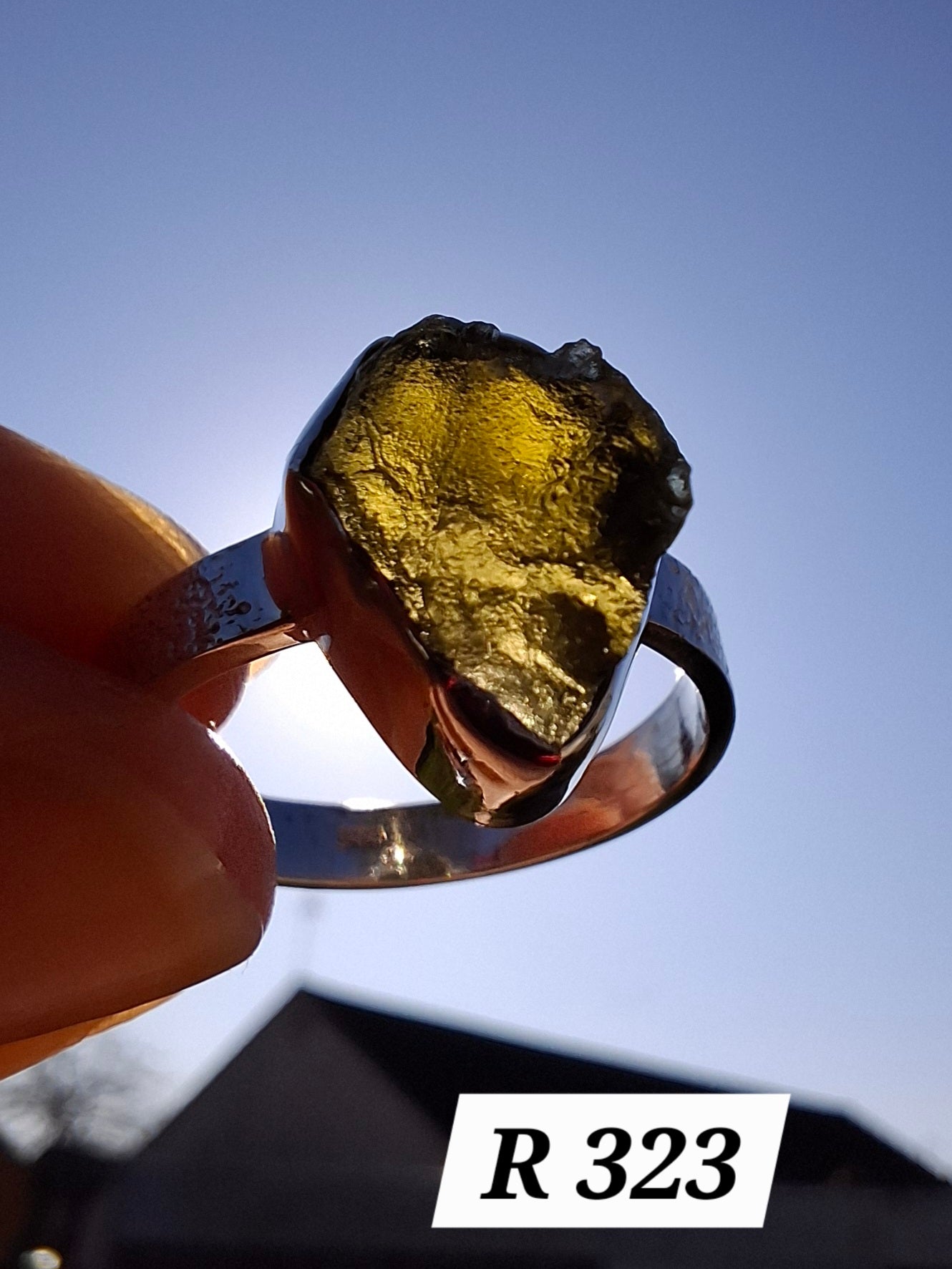 Moldavite Ring, size U, 925 Silver, Tektite (Ref: R323)