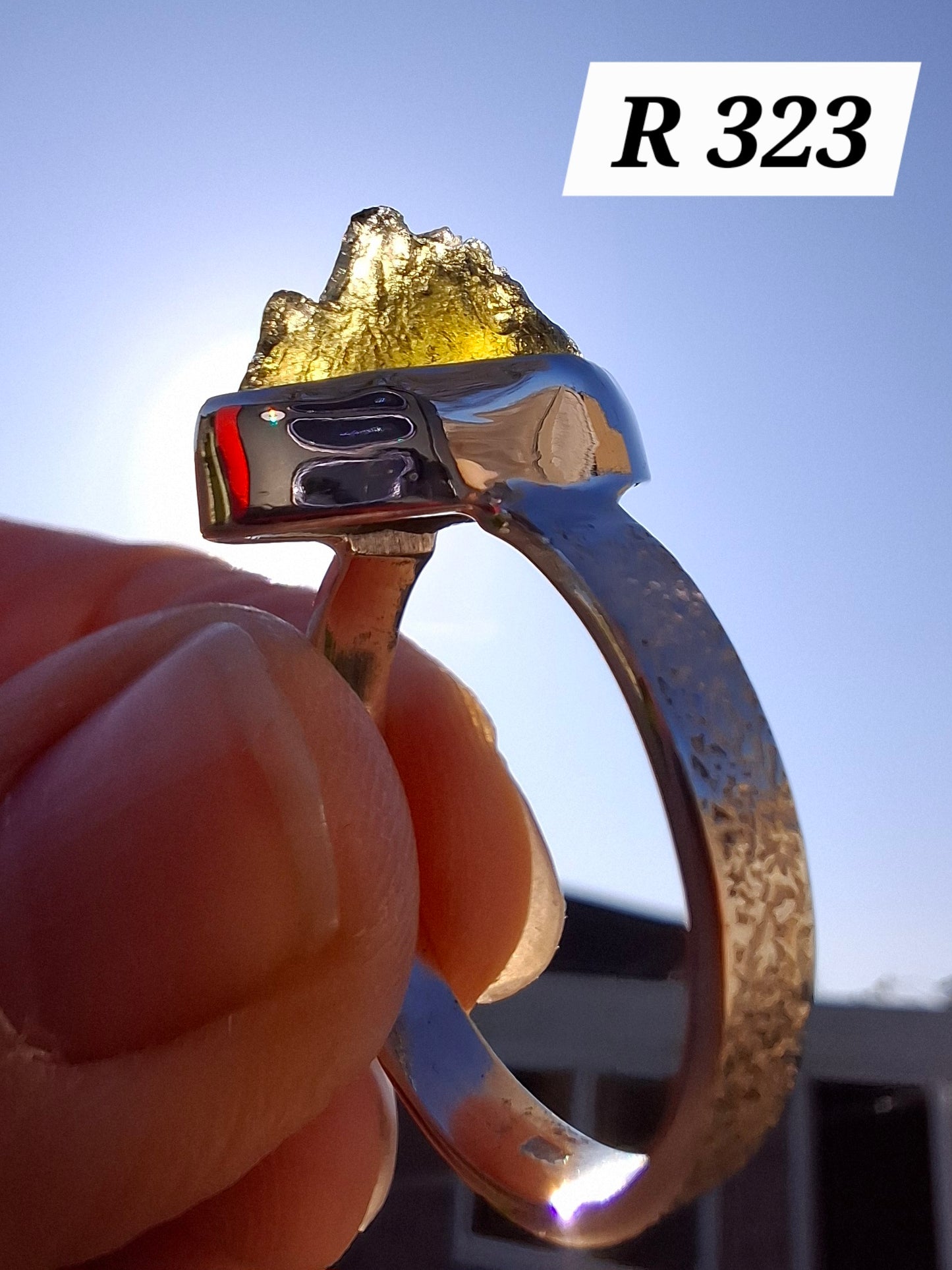 Moldavite Ring, size U, 925 Silver, Tektite (Ref: R323)
