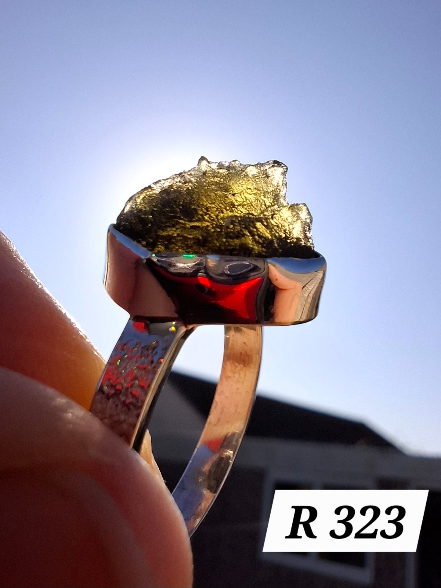 Moldavite Ring, size U, 925 Silver, Tektite (Ref: R323)