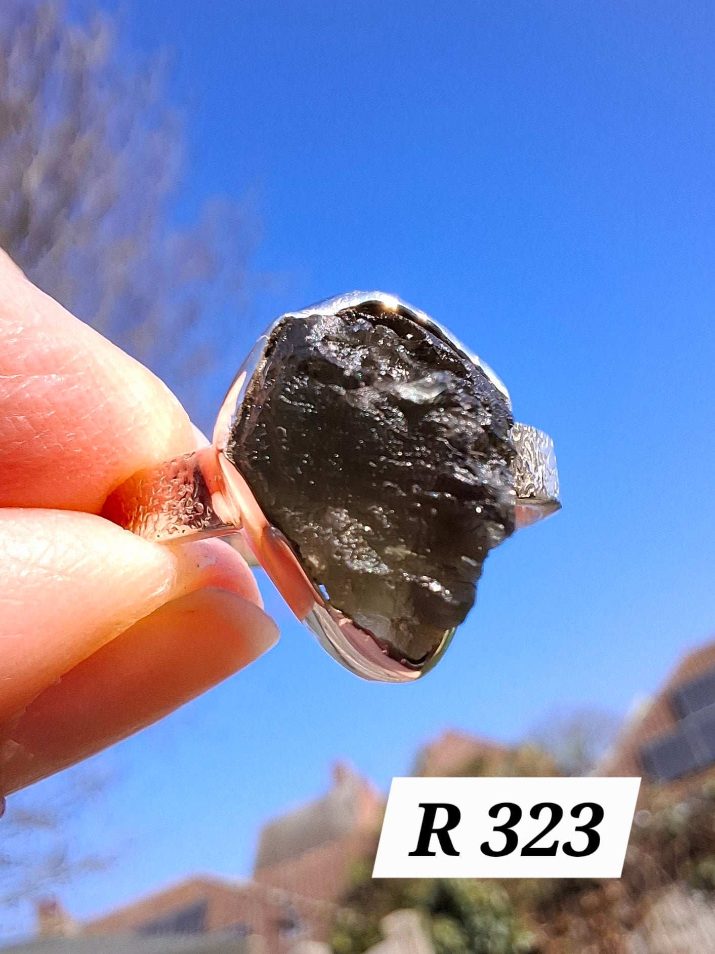 Moldavite Ring, size U, 925 Silver, Tektite (Ref: R323)