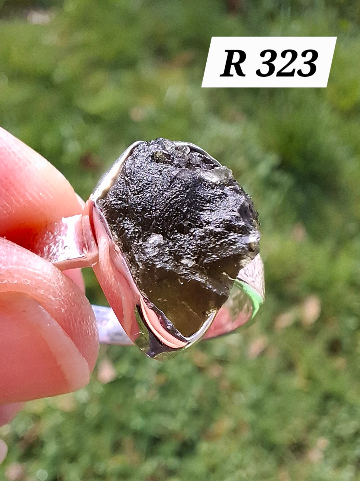 Moldavite Ring, size U, 925 Silver, Tektite (Ref: R323)