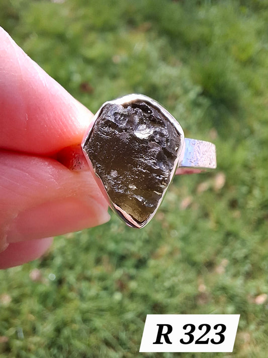 Moldavite Ring, size U, 925 Silver, Tektite (Ref: R323)