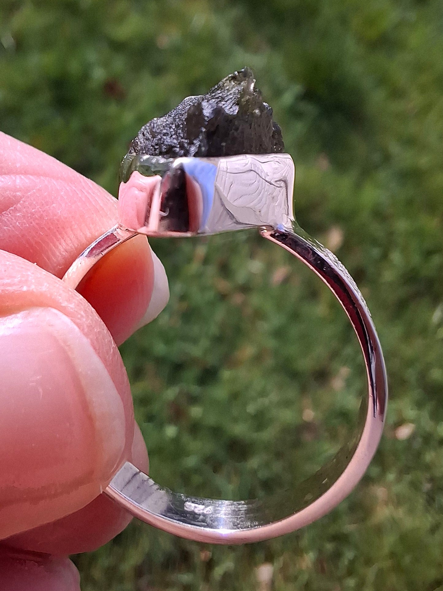 Moldavite Ring, size U, 925 Silver, Tektite (Ref: R323)