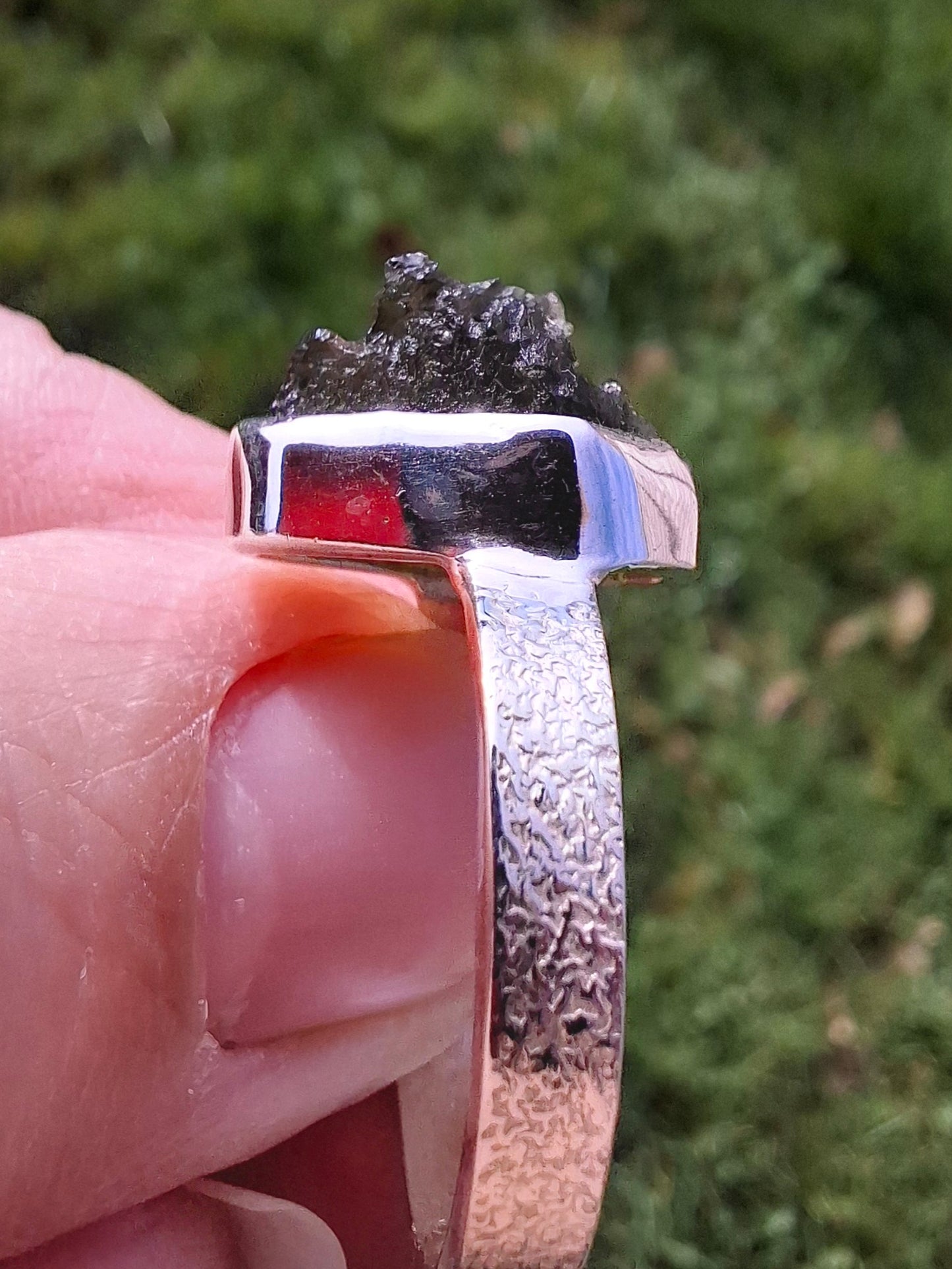 Moldavite Ring, size U, 925 Silver, Tektite (Ref: R323)