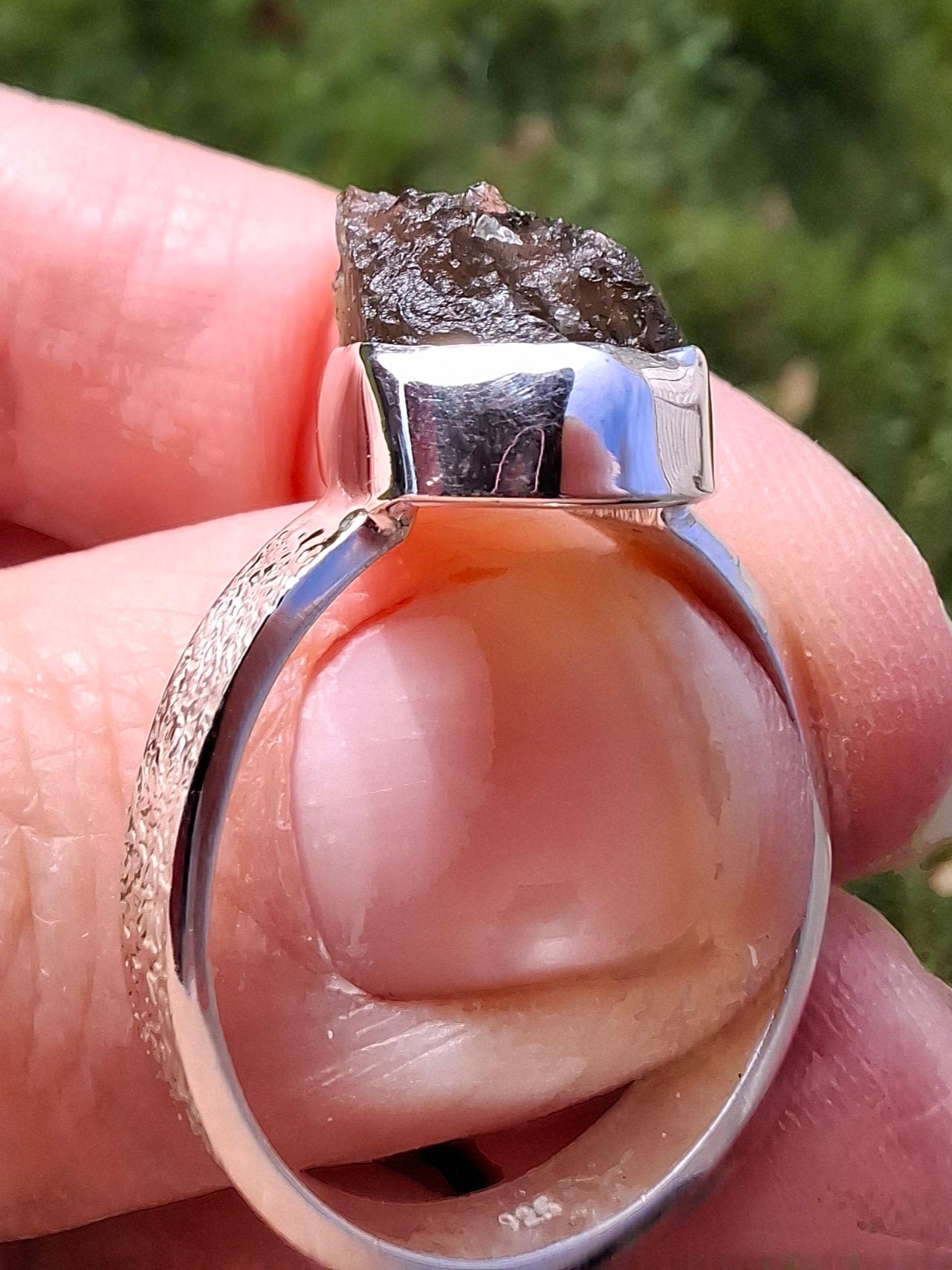 Moldavite Ring, size U, 925 Silver, Tektite (Ref: R323)