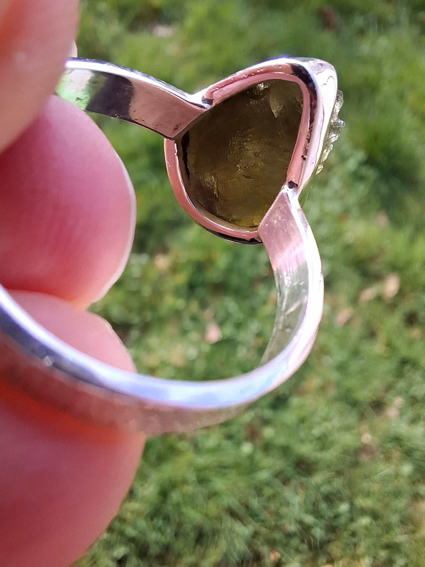 Moldavite Ring, size U, 925 Silver, Tektite (Ref: R323)
