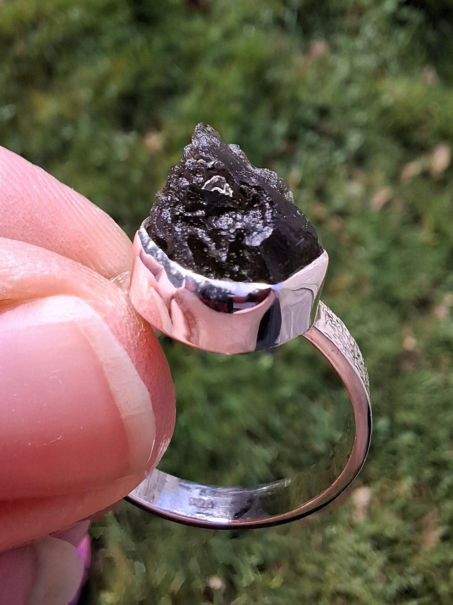 Moldavite Ring, size U, 925 Silver, Tektite (Ref: R323)