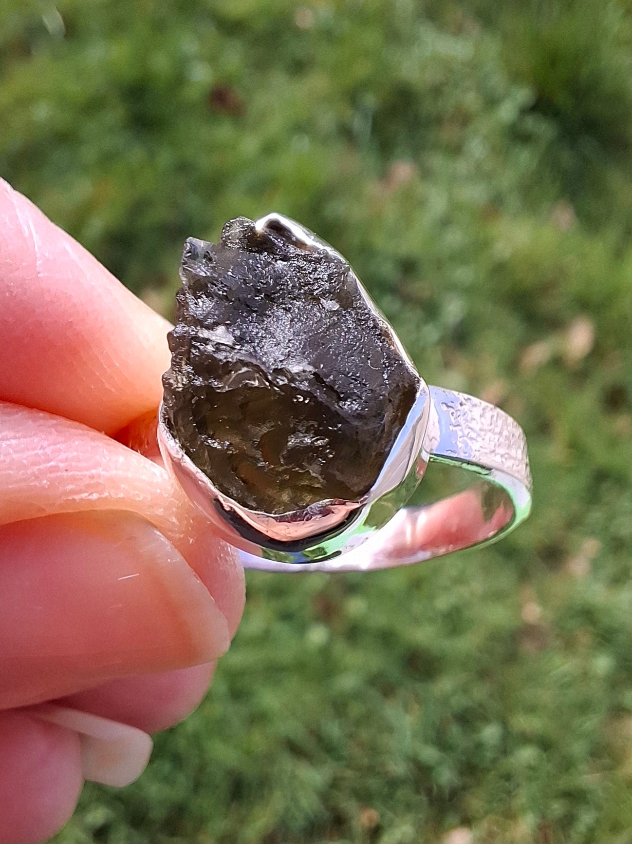 Moldavite Ring, size U, 925 Silver, Tektite (Ref: R323)
