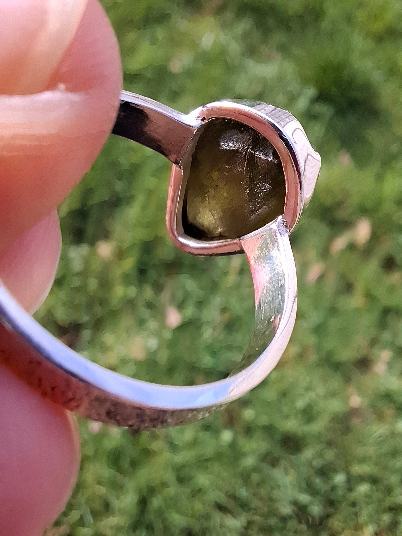 Moldavite Ring, size U, 925 Silver, Tektite (Ref: R323)