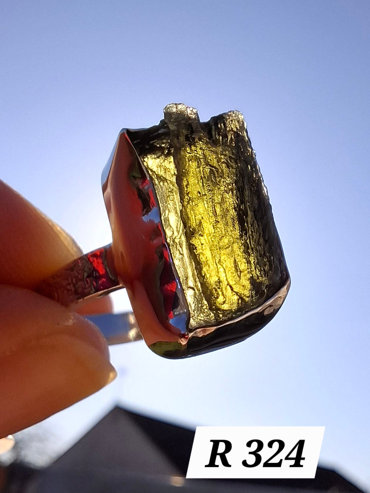 Moldavite Ring, size U, 925 Silver, Tektite (Ref: R324)