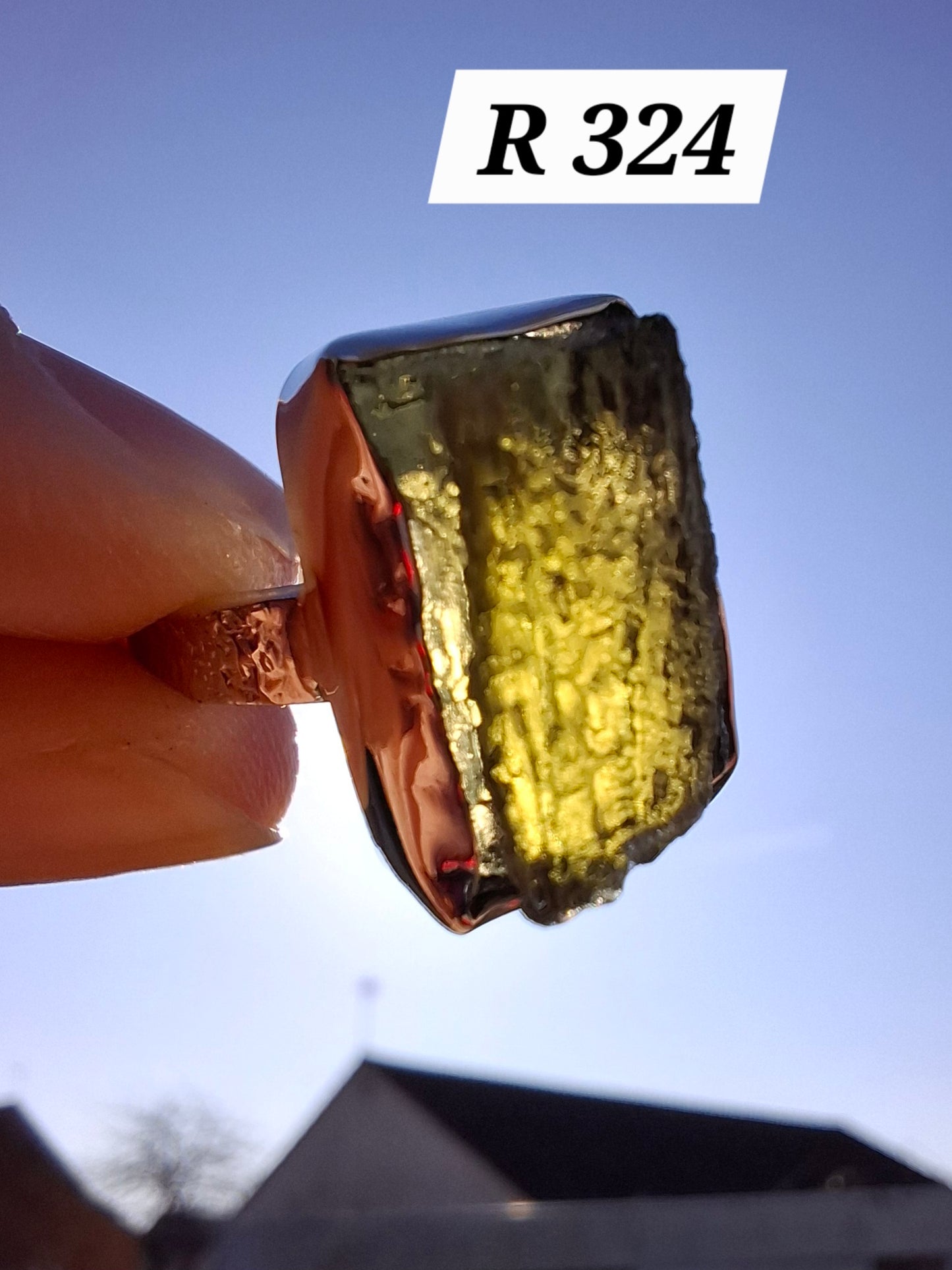 Moldavite Ring, size U, 925 Silver, Tektite (Ref: R324)