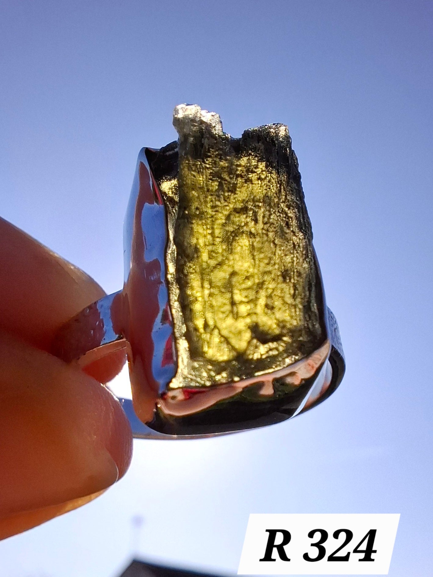 Moldavite Ring, size U, 925 Silver, Tektite (Ref: R324)