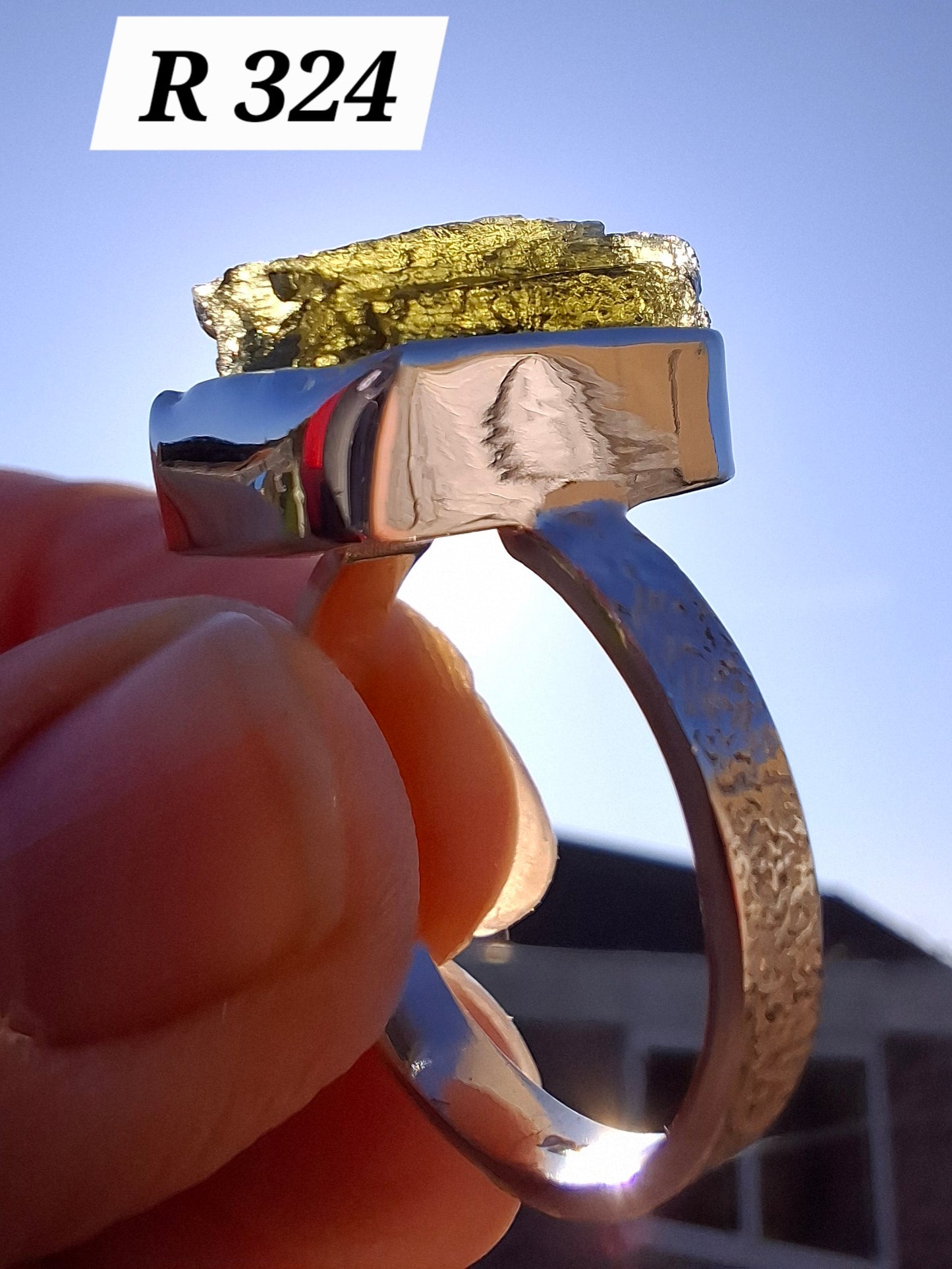 Moldavite Ring, size U, 925 Silver, Tektite (Ref: R324)