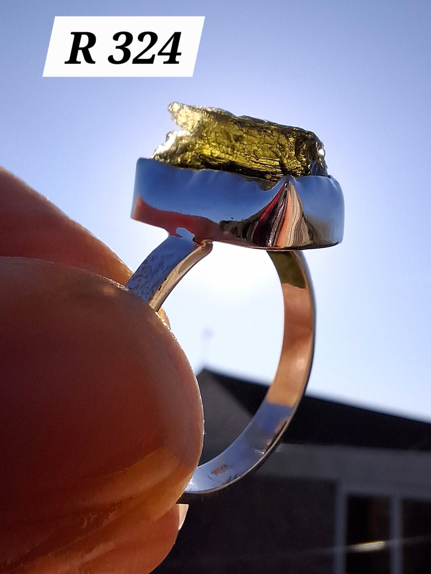 Moldavite Ring, size U, 925 Silver, Tektite (Ref: R324)