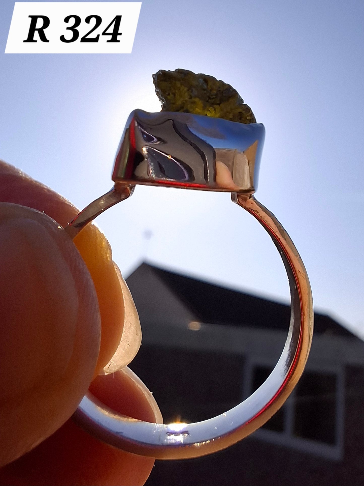 Moldavite Ring, size U, 925 Silver, Tektite (Ref: R324)
