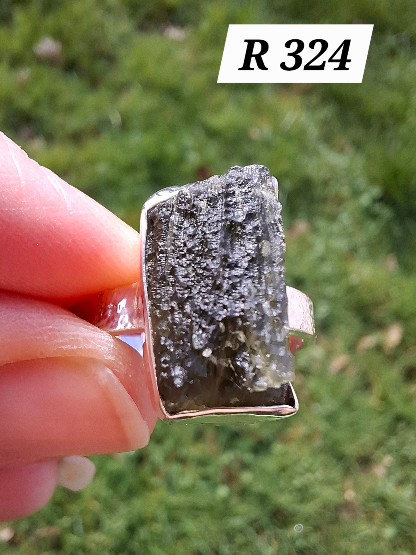 Moldavite Ring, size U, 925 Silver, Tektite (Ref: R324)