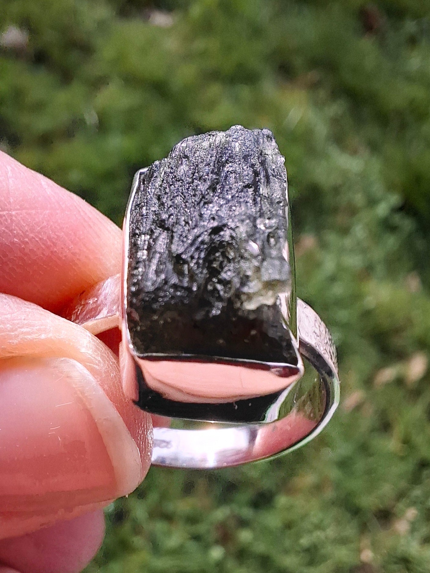 Moldavite Ring, size U, 925 Silver, Tektite (Ref: R324)