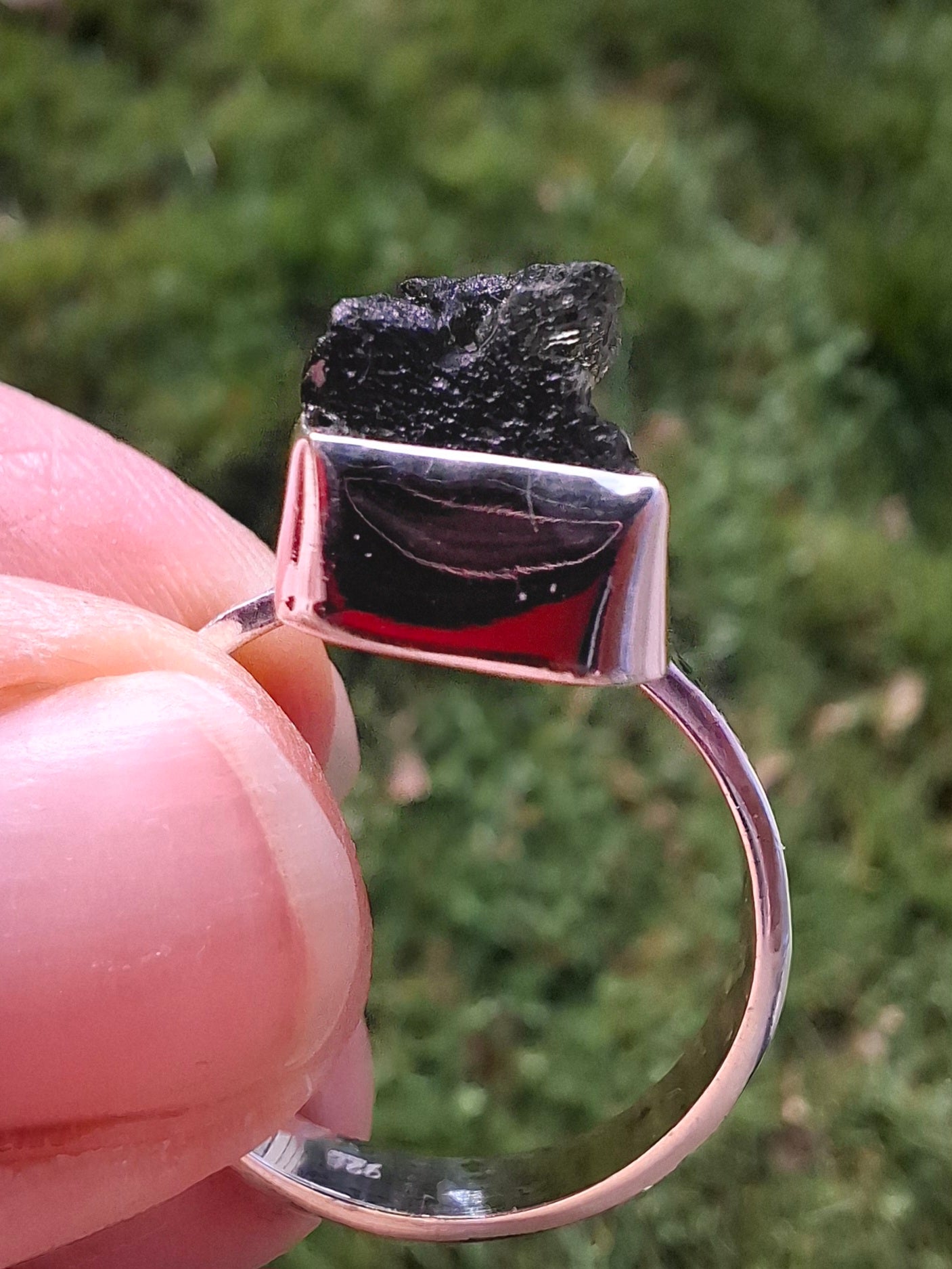 Moldavite Ring, size U, 925 Silver, Tektite (Ref: R324)