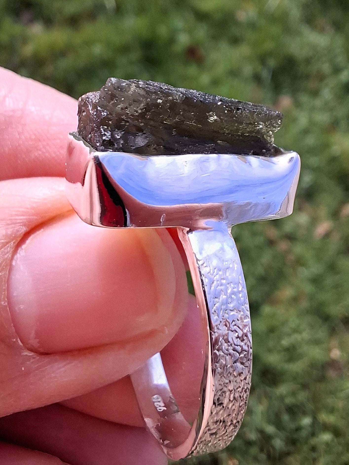 Moldavite Ring, size U, 925 Silver, Tektite (Ref: R324)
