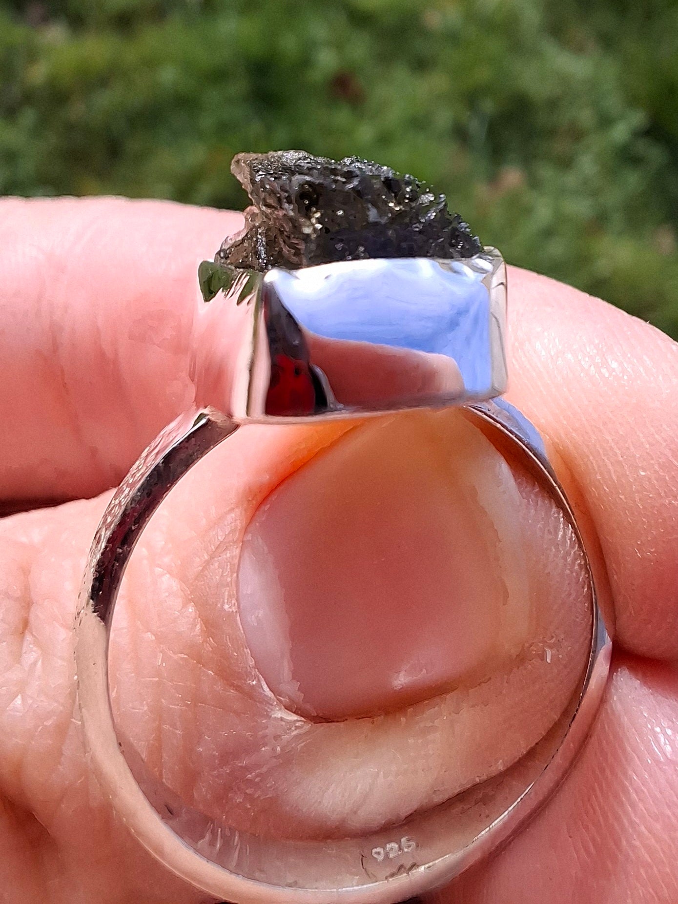 Moldavite Ring, size U, 925 Silver, Tektite (Ref: R324)