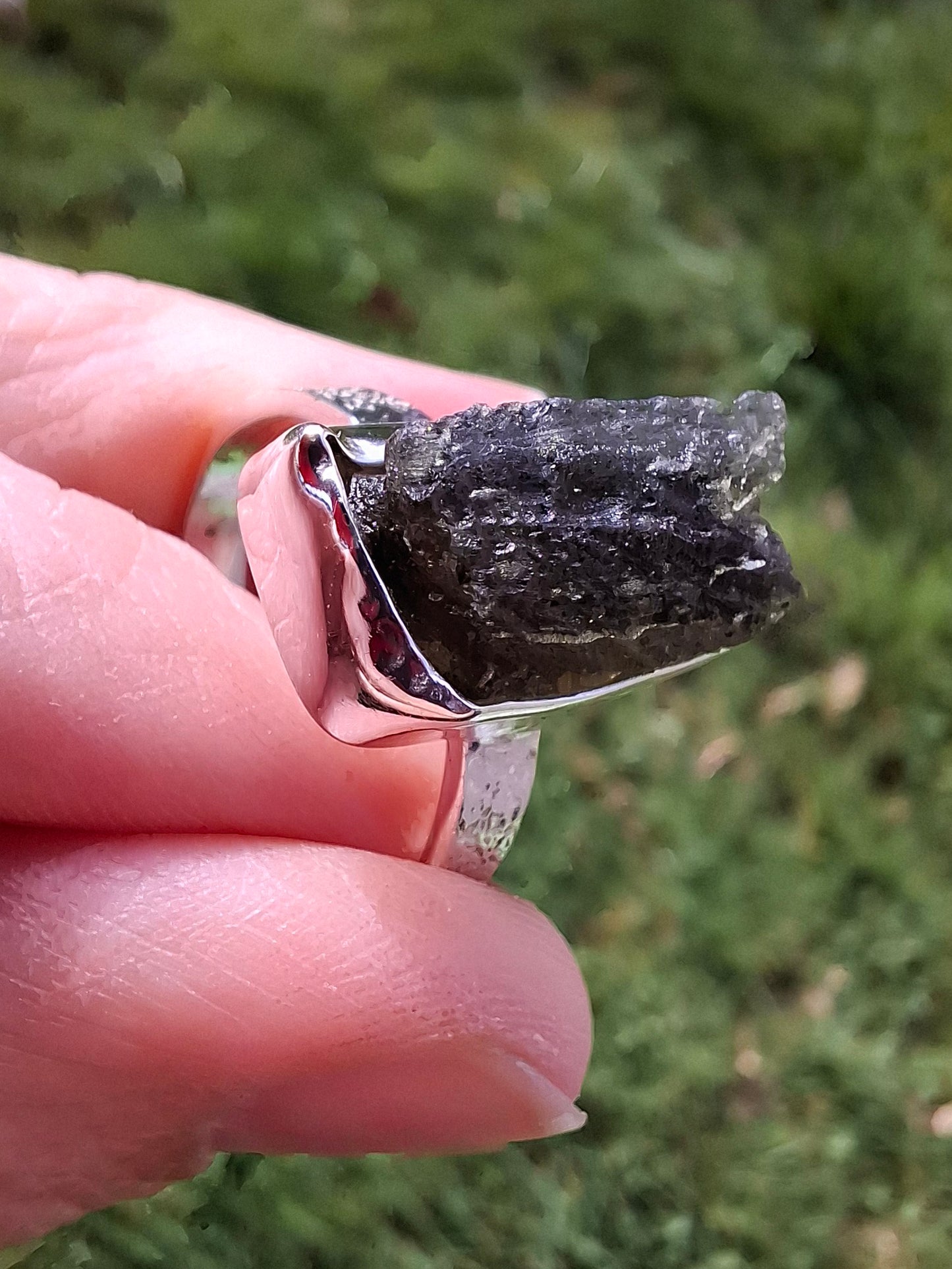 Moldavite Ring, size U, 925 Silver, Tektite (Ref: R324)